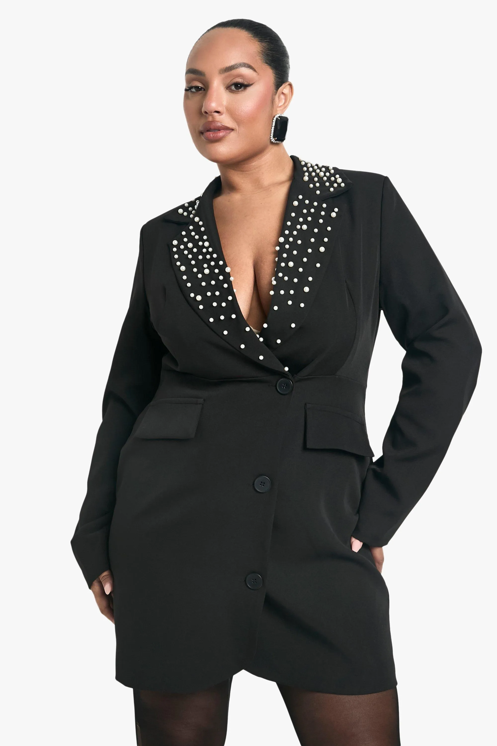 Plus Pearl Wrap Button Front Blazer Dress