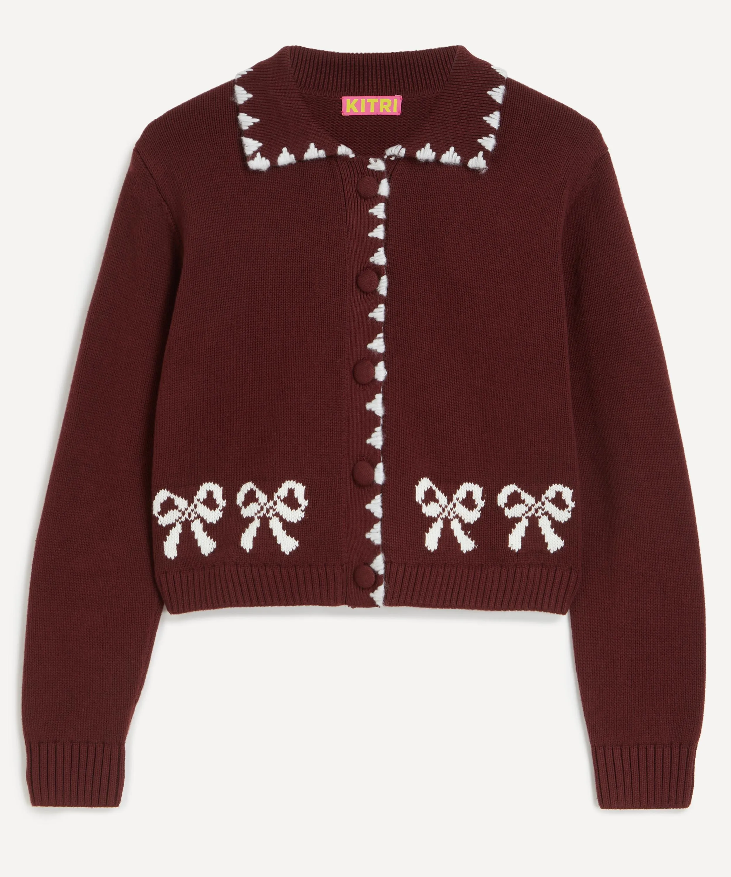 Polly Oxblood Bow Knit Cardigan