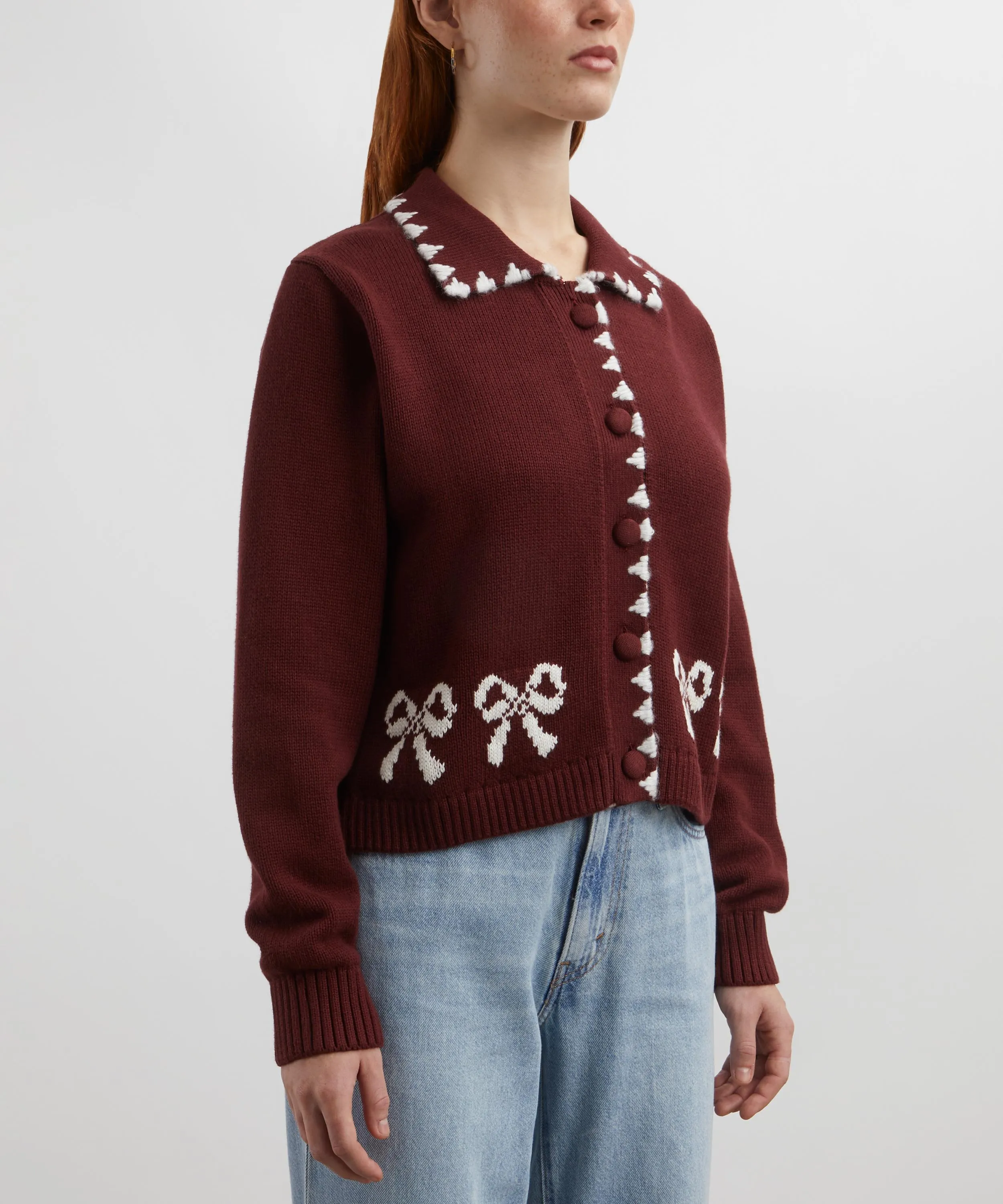 Polly Oxblood Bow Knit Cardigan