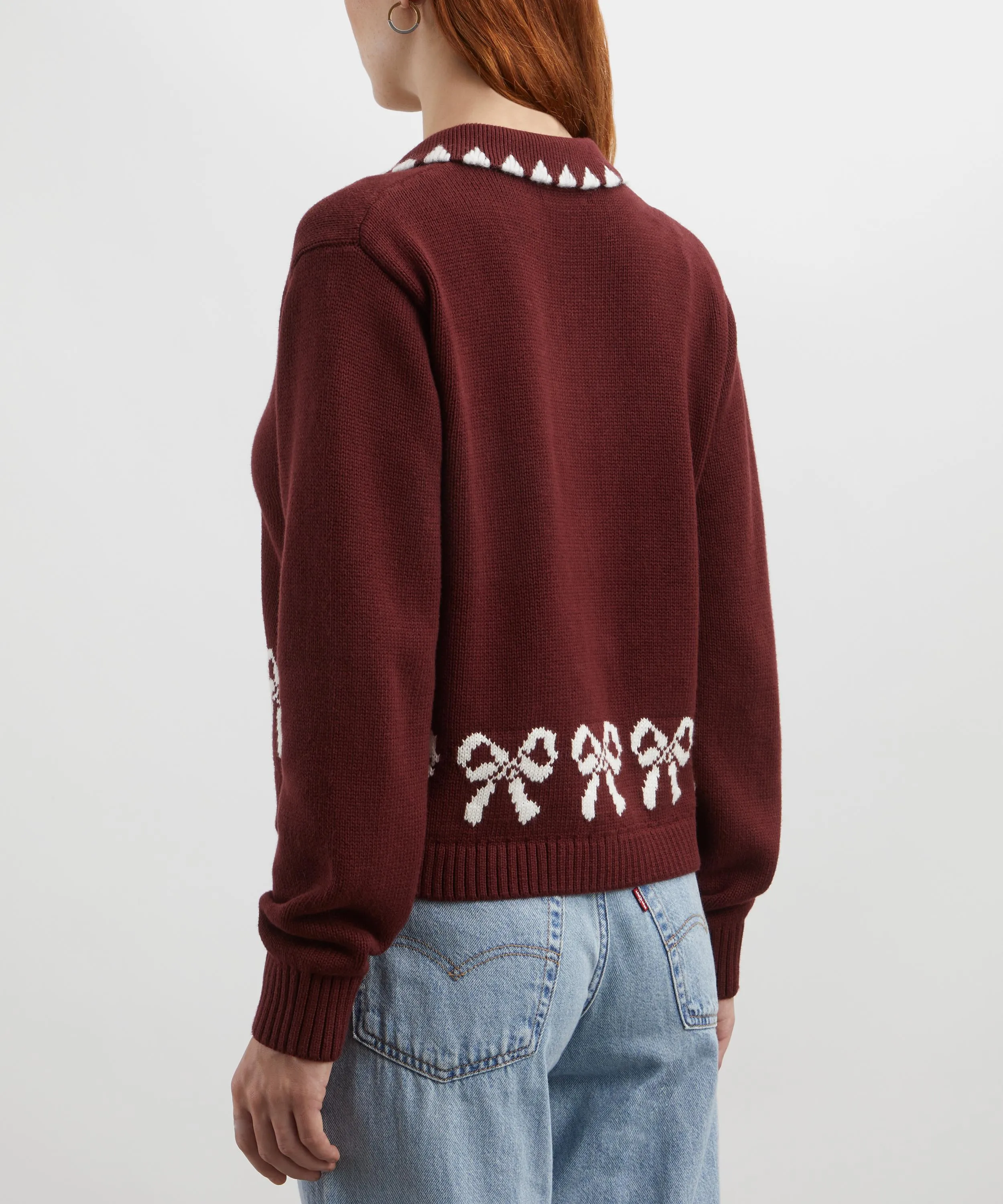 Polly Oxblood Bow Knit Cardigan