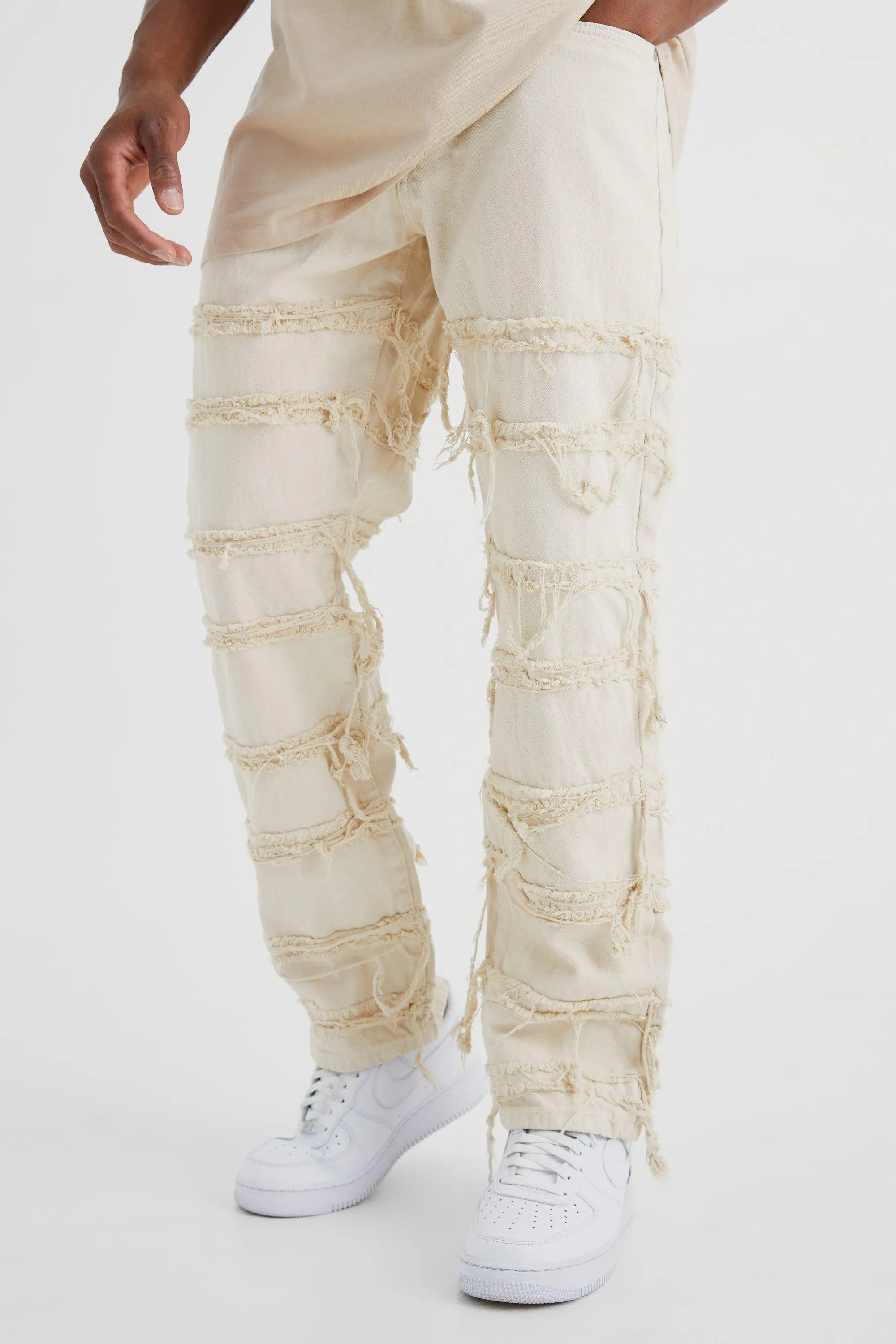 Relaxed Overdye Frayed Detail Jeans | boohooMAN UK