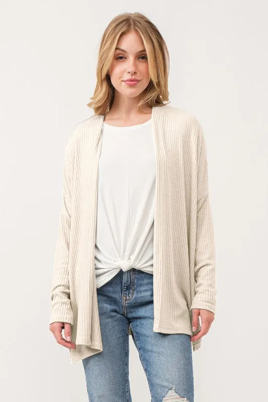 Ribbed Drop Shoulder Cardigan w/ Side Slits