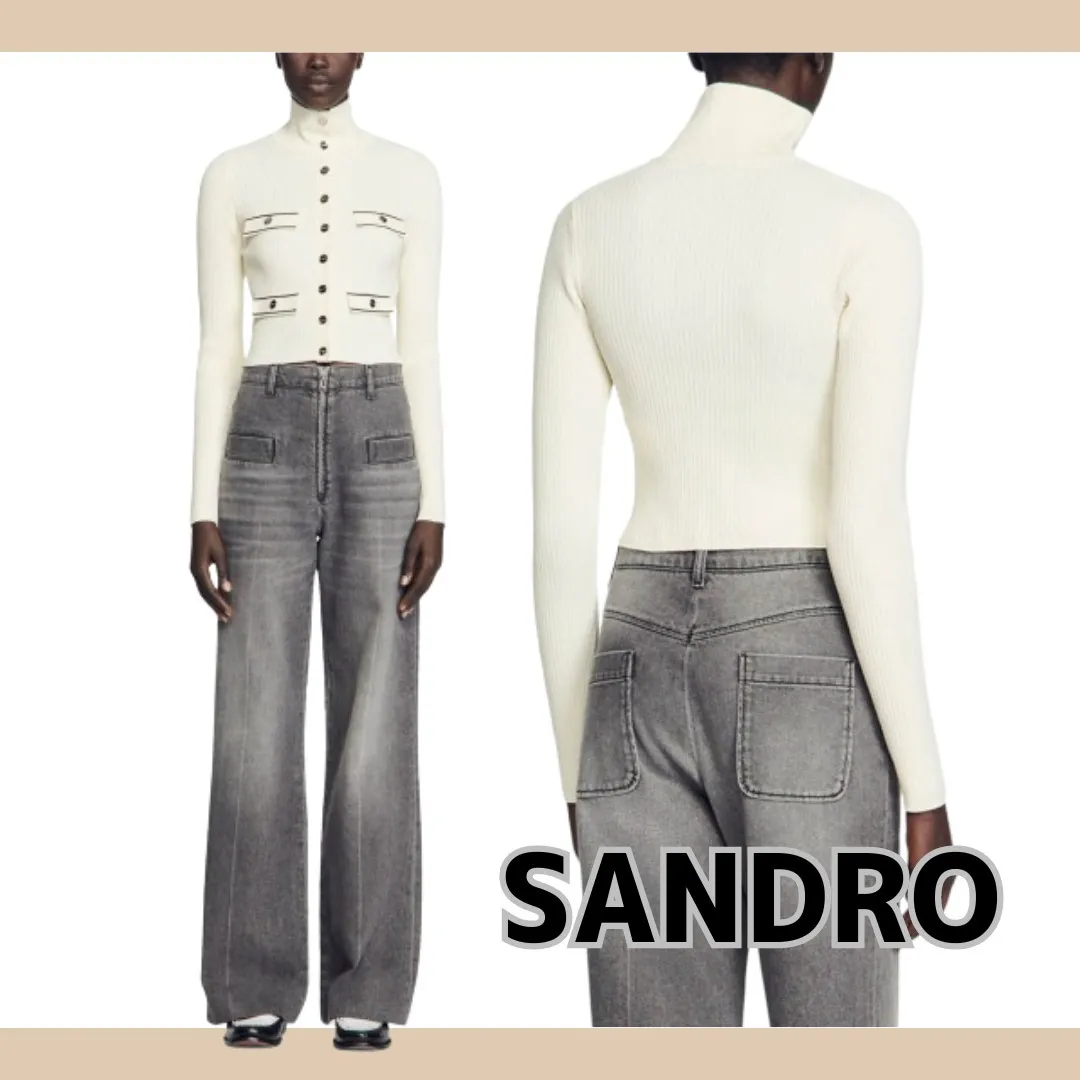 sandro  |Casual Style Blended Fabrics Long Sleeves Plain Office Style