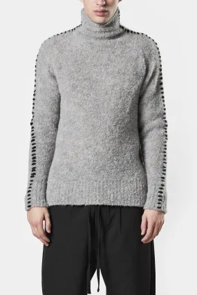 Scars-stitch alpaca knit high neck sweater, Grey