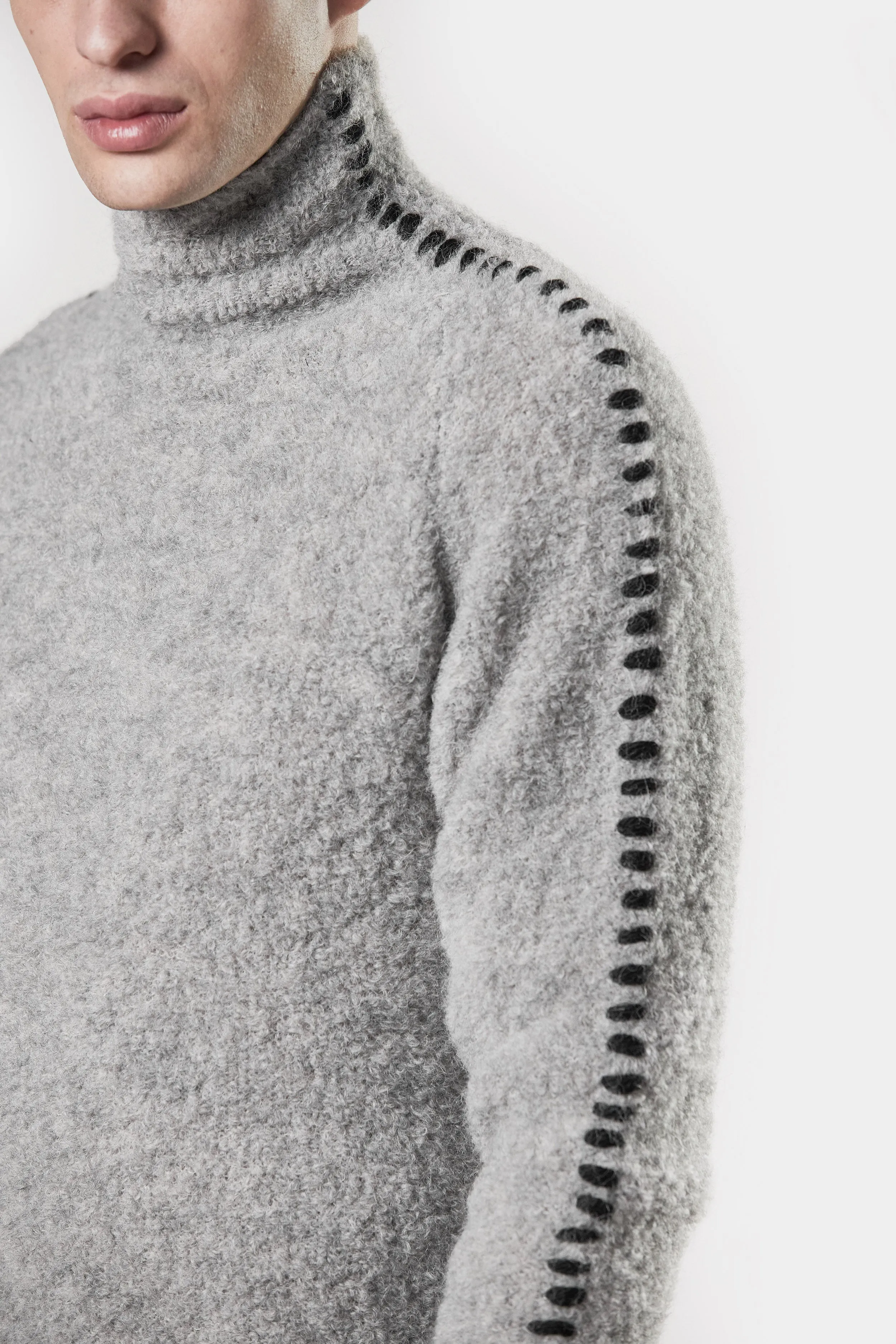 Scars-stitch alpaca knit high neck sweater, Grey