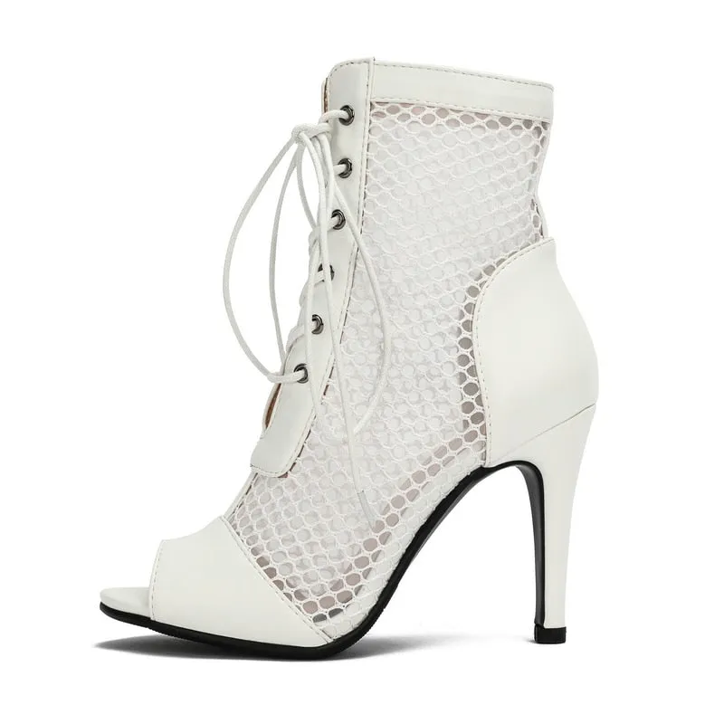 Sexy Thin High Heel Air Mesh Peep Toe Ankle Boot Sandals for Women