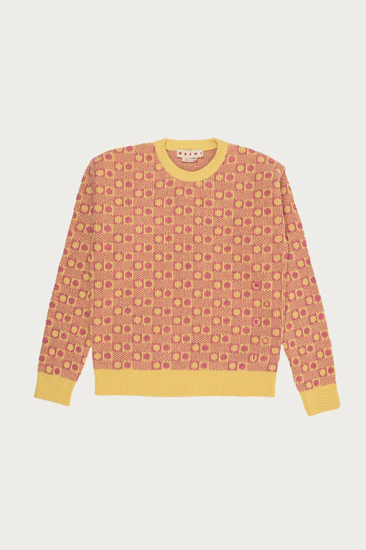 Shetland Wool Roundneck Sweater - Pink/Yellow