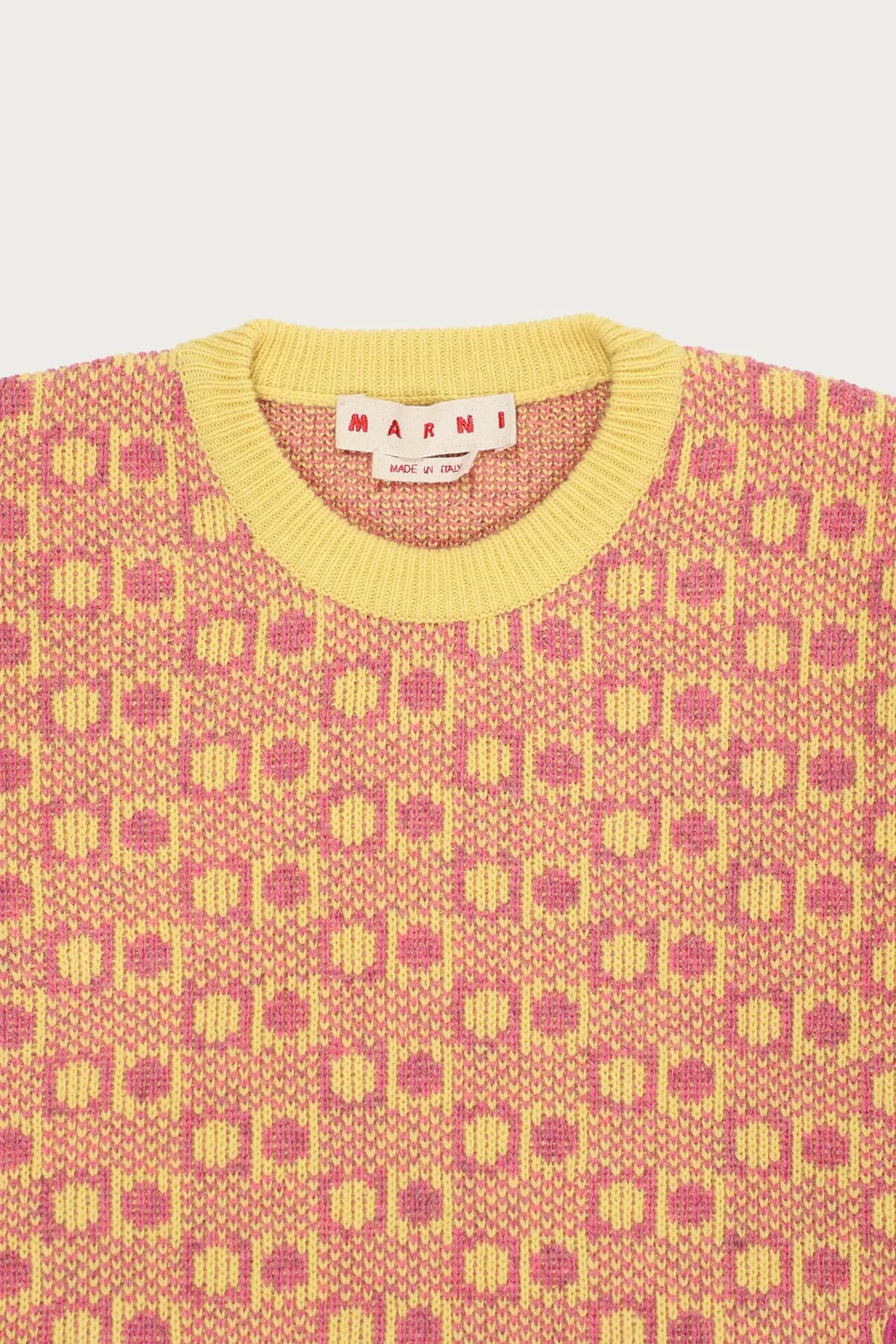 Shetland Wool Roundneck Sweater - Pink/Yellow