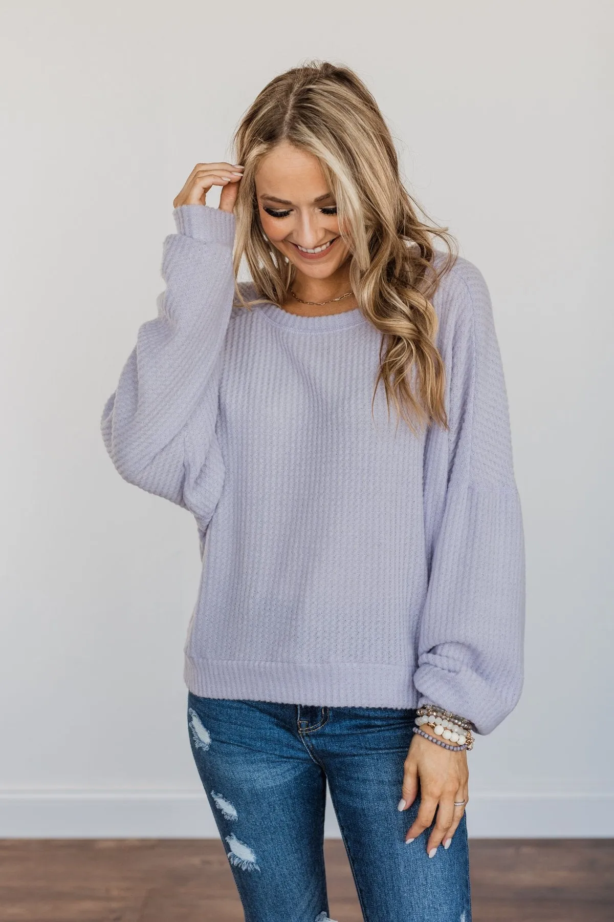 Slay The Day Waffle Knit Top- Lavender