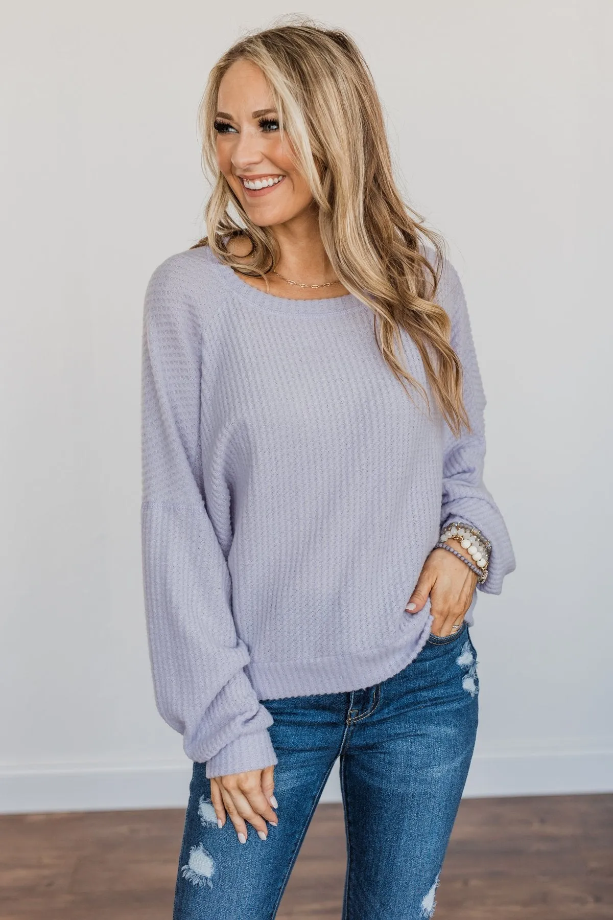 Slay The Day Waffle Knit Top- Lavender