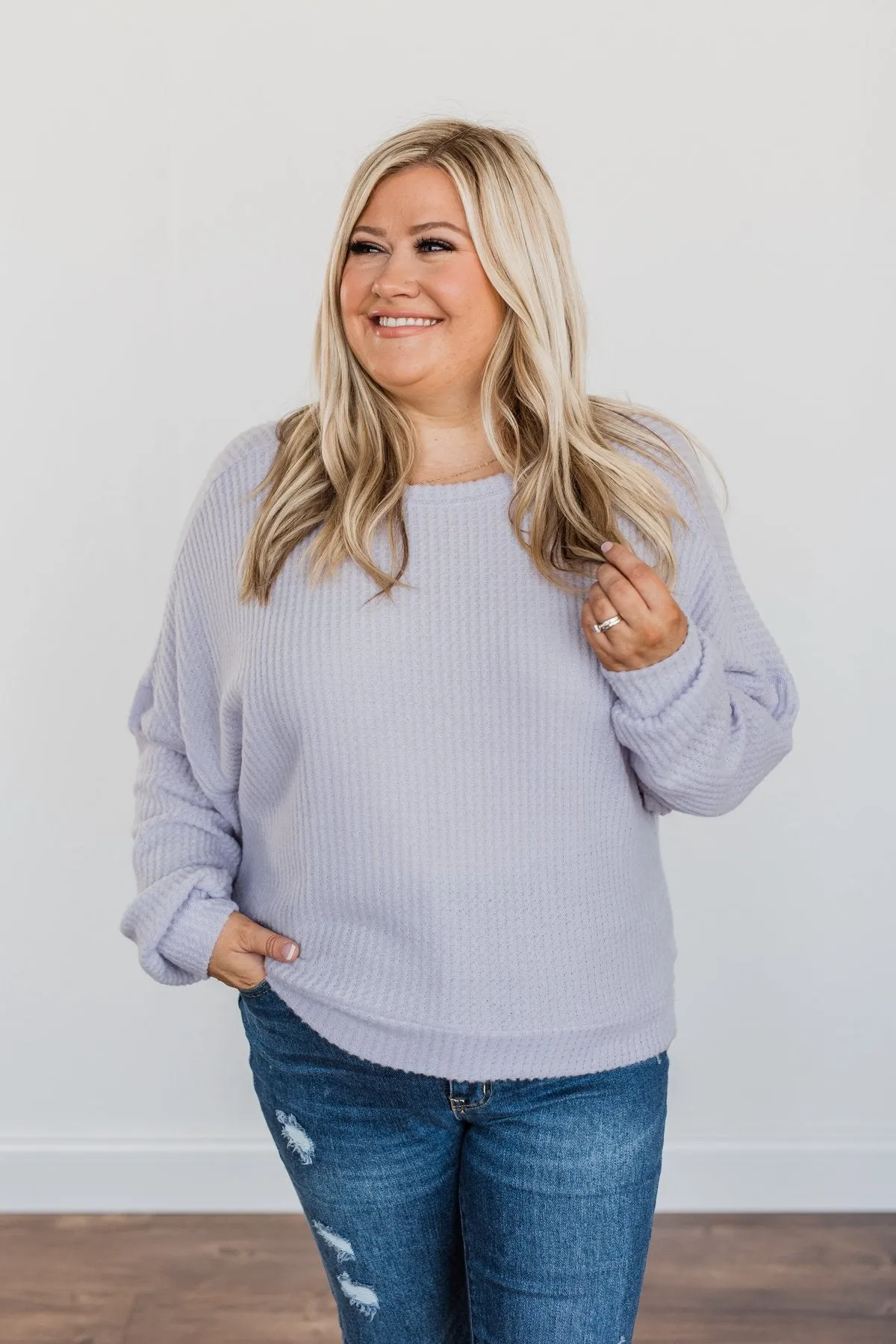 Slay The Day Waffle Knit Top- Lavender