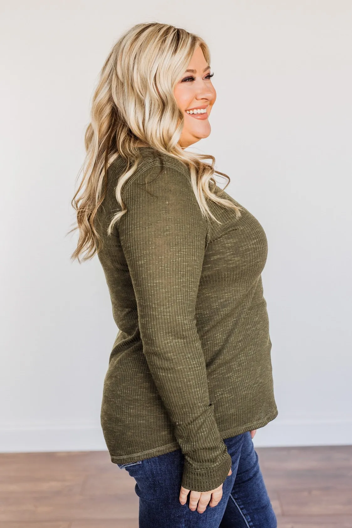 Slowing Things Down Pocket Long Sleeve Top- Dark Olive