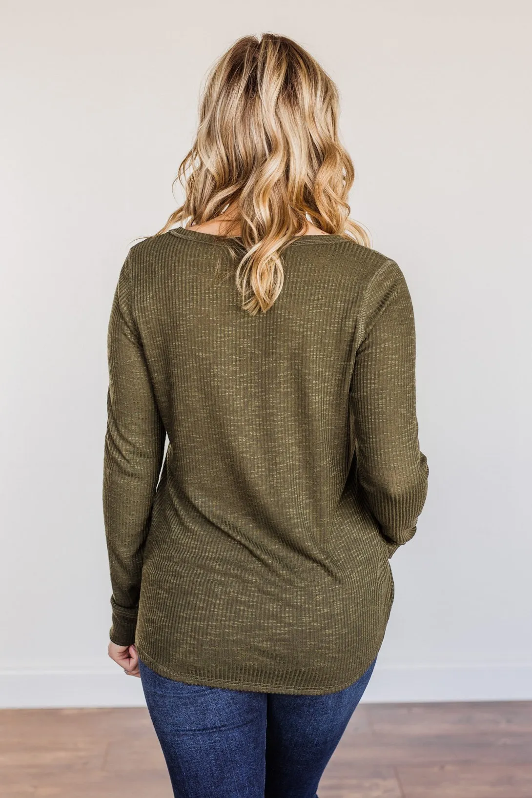 Slowing Things Down Pocket Long Sleeve Top- Dark Olive