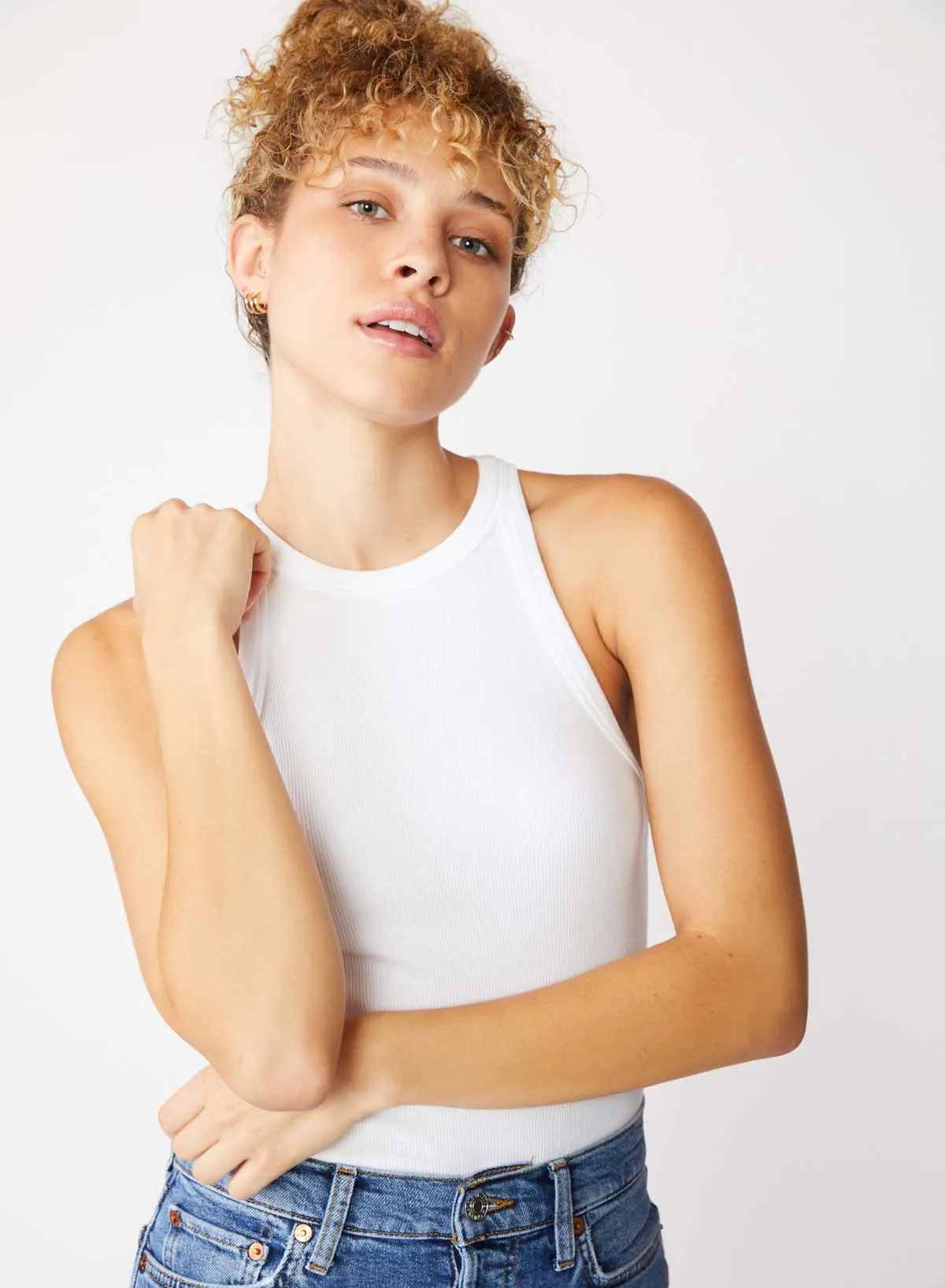 Stateside 2X1 Rib High-Neck Tank in White