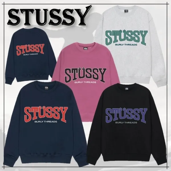 STUSSY  |Crew Neck Pullovers Unisex Blended Fabrics Street Style