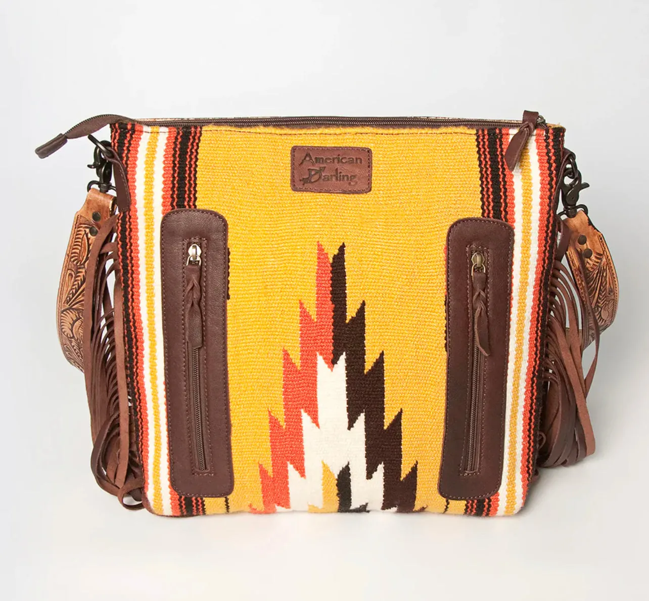 Sunflower Cactus Saddle Blanket Tooled Leather Crossbody 2