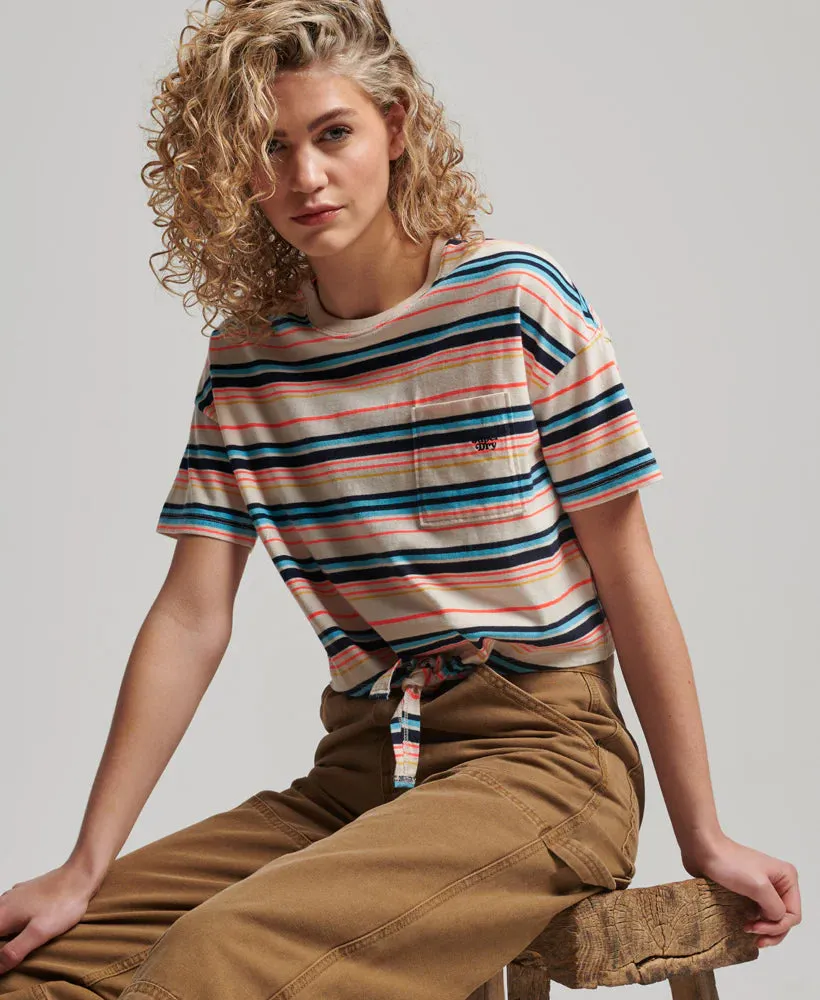 Superdry - Vintage Boxy Tie Front Tee Oatmeal Stripe