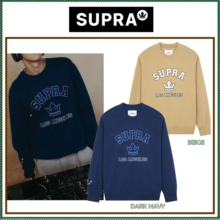 SUPRA  |Unisex Street Style Long Sleeves Plain Logo Sweatshirts