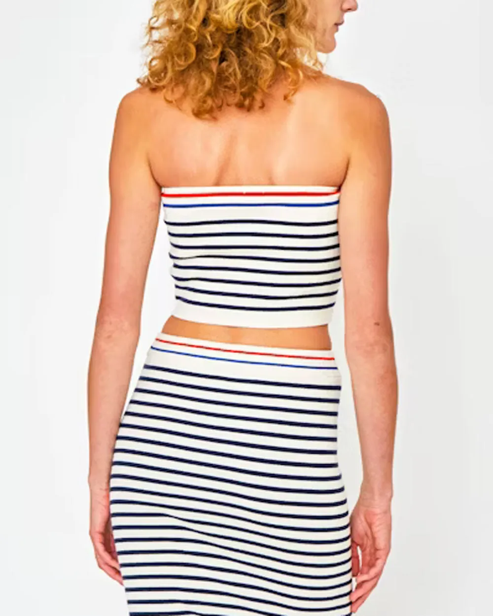 The Jo Tube Top in Cream and Navy Stripe