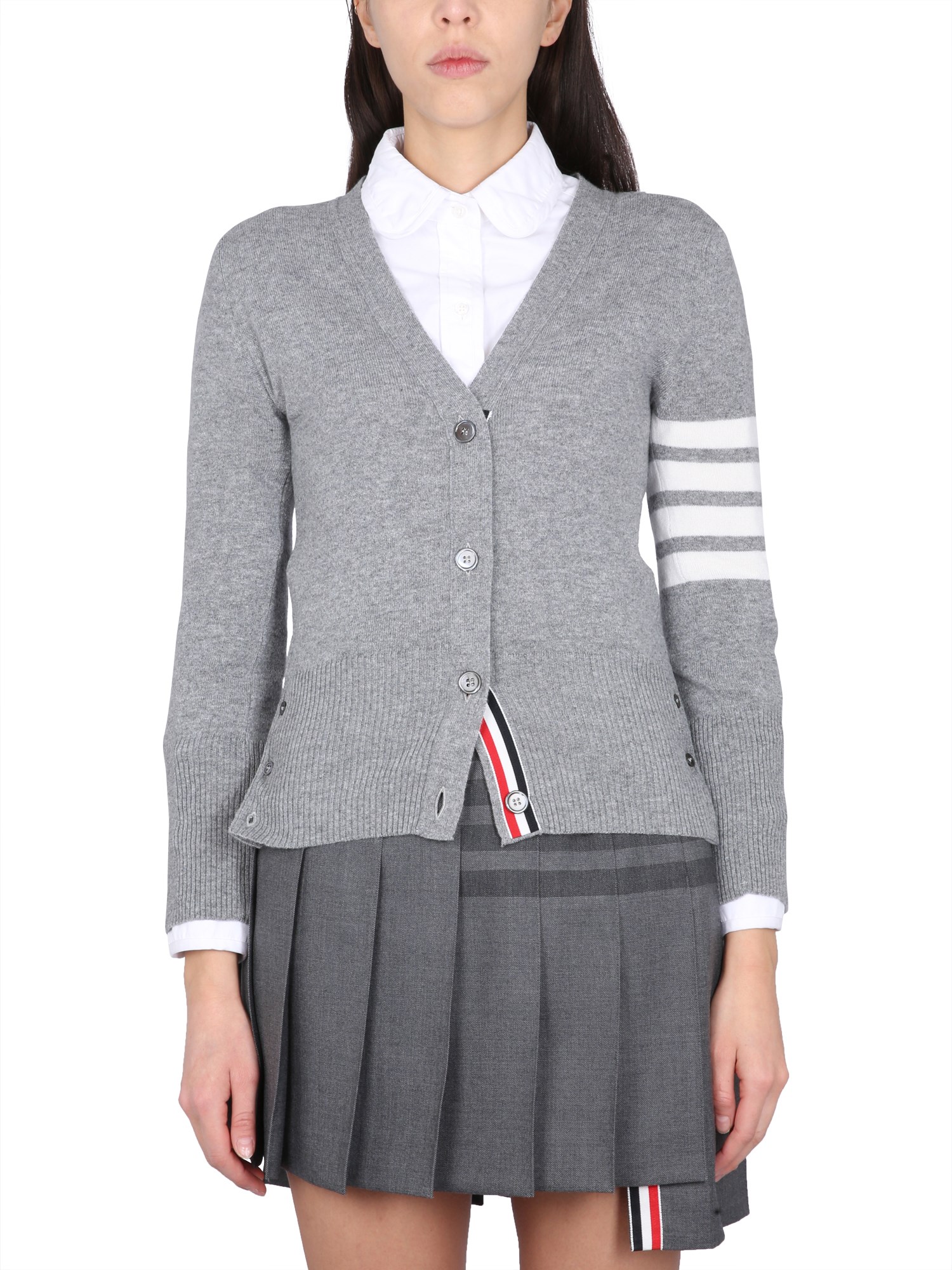 THOM BROWNE    CASHMERE V-NECK CARDIGAN