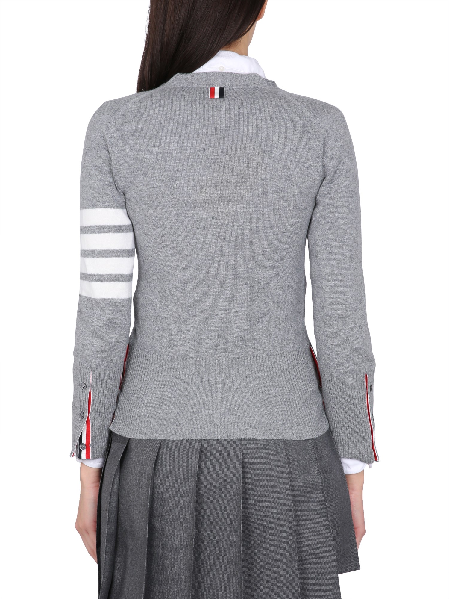 THOM BROWNE    CASHMERE V-NECK CARDIGAN