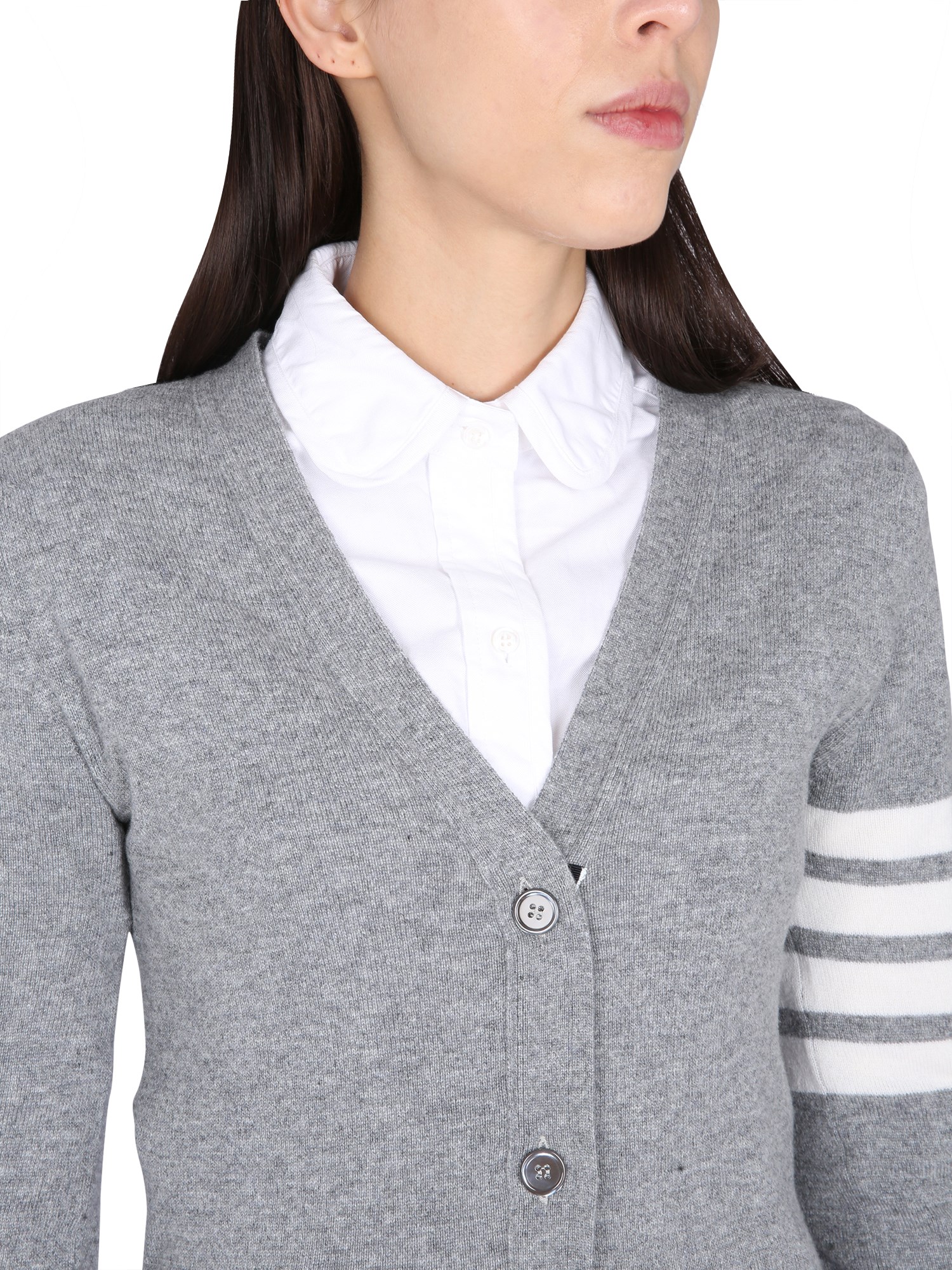 THOM BROWNE    CASHMERE V-NECK CARDIGAN