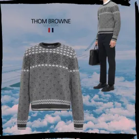 THOM BROWNE  |Wool Long Sleeves Logo Designers Sweaters