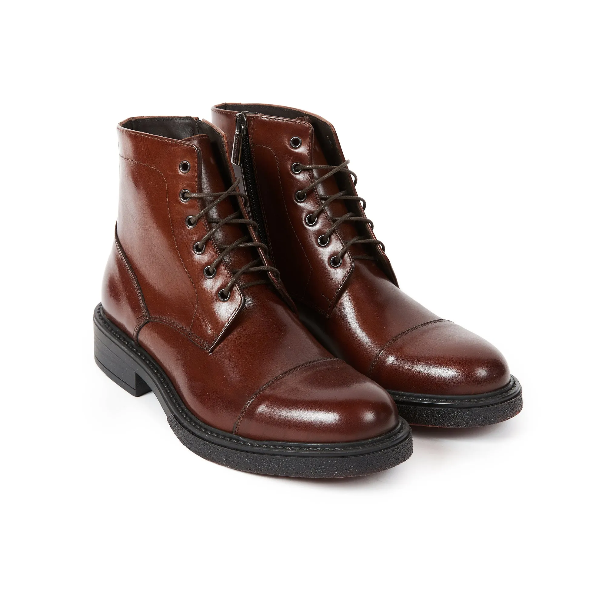 Toe cap laced boot mahogany brown