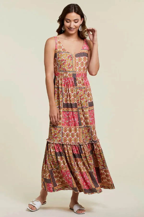 Tribal Ruffled Tiered Maxi Dress