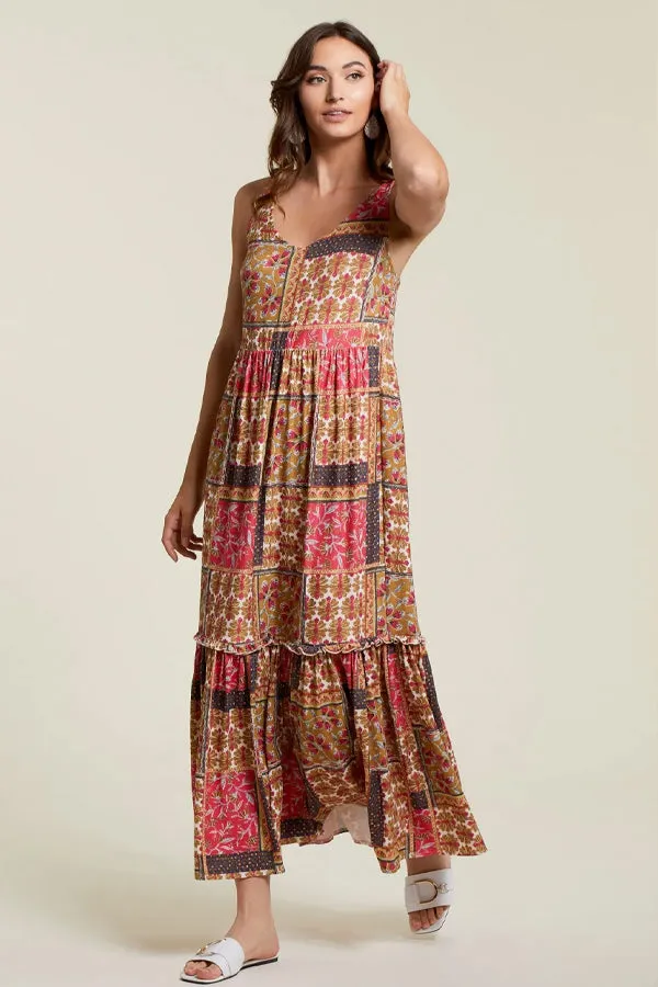 Tribal Ruffled Tiered Maxi Dress