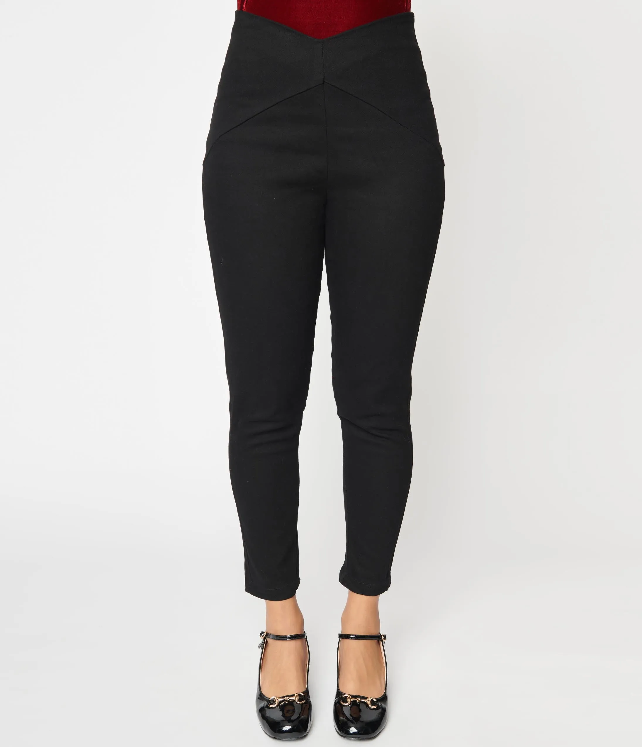 Unique Vintage Black V-Waist Crop Pants