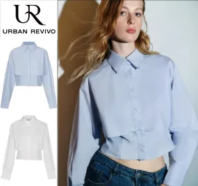 URBAN REVIVO  |Long Sleeves Plain Cotton Shirts & Blouses