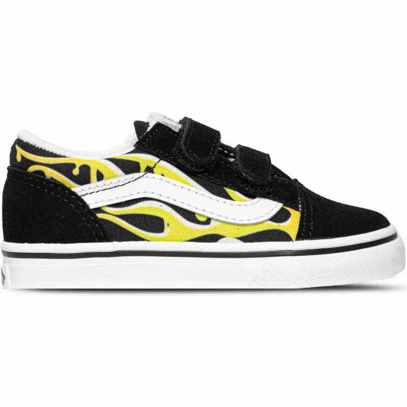 Vans TODDLER SLIME FLAME OLD SKOOL V SHOES (1-4 YEARS) ((SLIME FLAME) BLACK/TRUE WHITE) BLACK