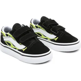 Vans TODDLER SLIME FLAME OLD SKOOL V SHOES (1-4 YEARS) ((SLIME FLAME) BLACK/TRUE WHITE) BLACK