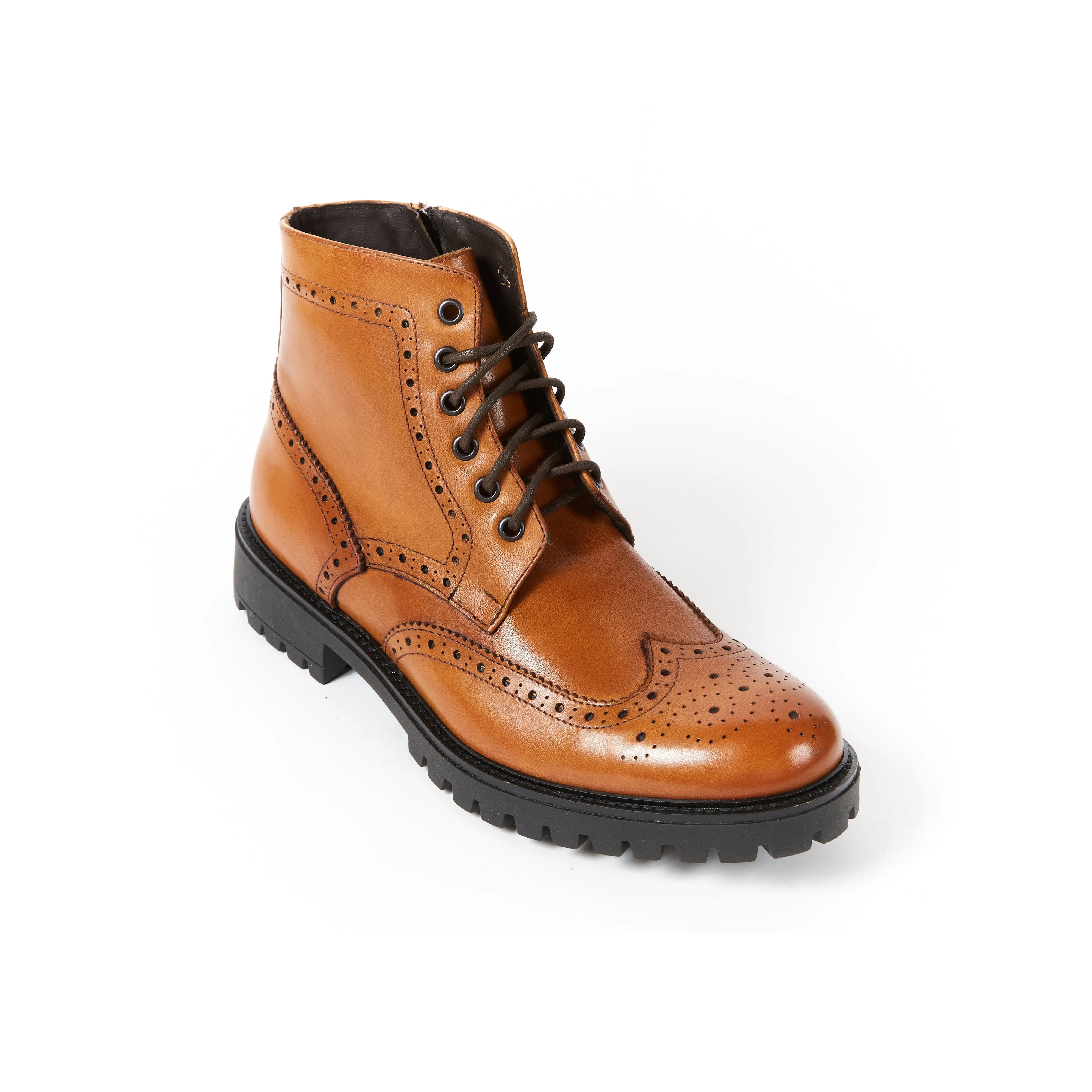 Wing cap ankle boot cognac brown