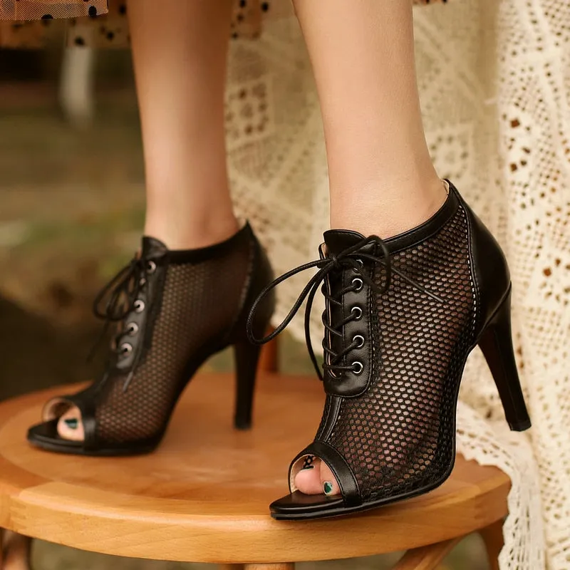 Women's Elegant Sexy High Heel Peep Toe Air Mesh Comfortable Shoes