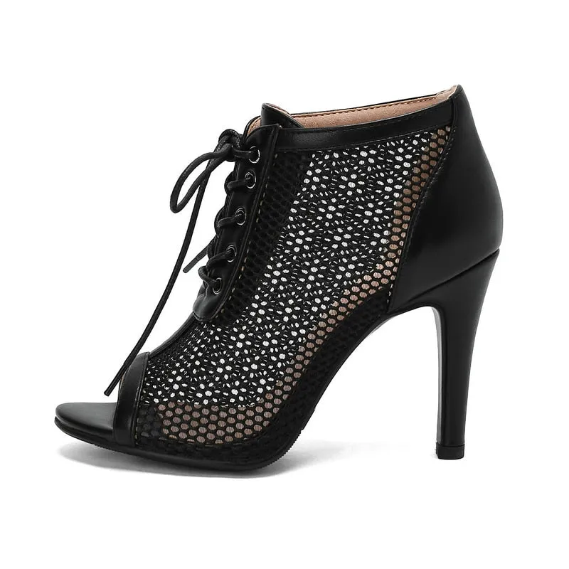 Women's Elegant Sexy High Heel Peep Toe Air Mesh Comfortable Shoes