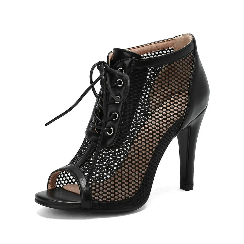 Women's Elegant Sexy High Heel Peep Toe Air Mesh Comfortable Shoes