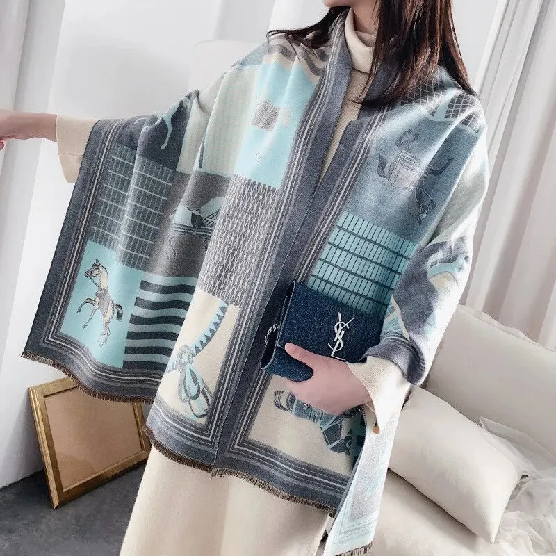 Women's Luxury Casual Style Winter Warm Printed Pashmina Wrap Shawl