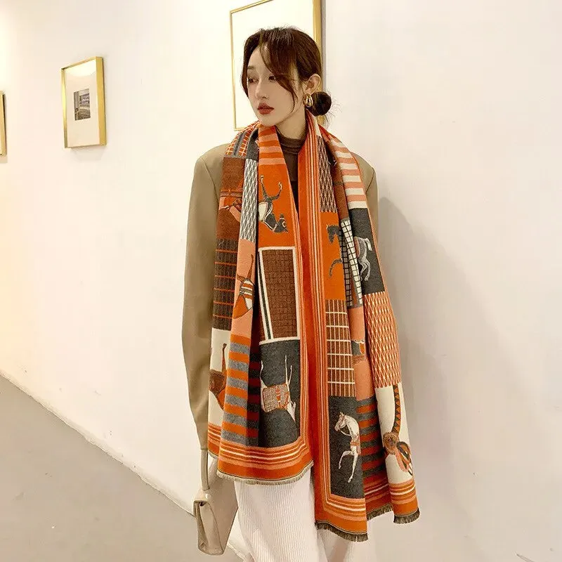 Women's Luxury Casual Style Winter Warm Printed Pashmina Wrap Shawl