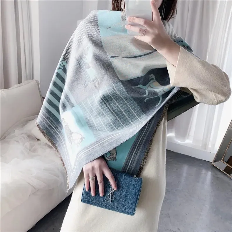 Women's Luxury Casual Style Winter Warm Printed Pashmina Wrap Shawl