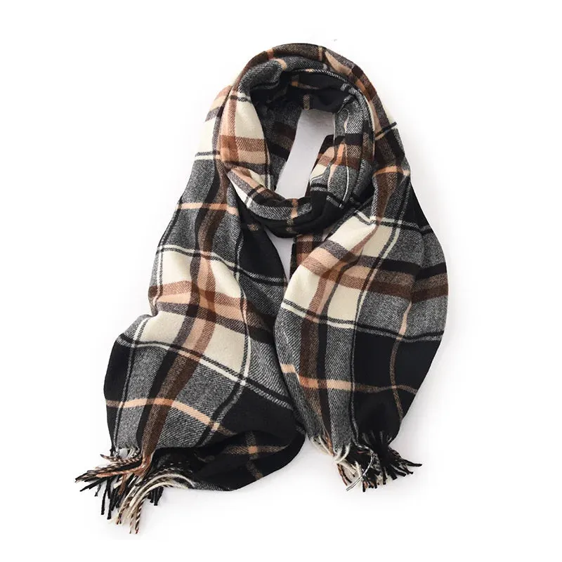 Women's Winter Fashion Style Plaid Pattern Warm Cashmere Shawl