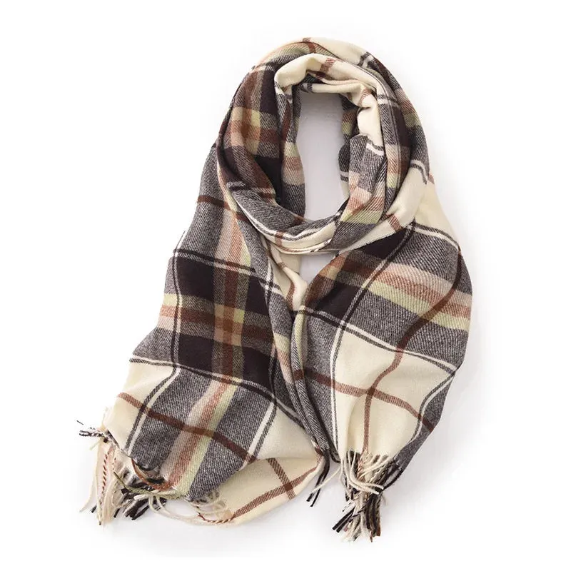 Women's Winter Fashion Style Plaid Pattern Warm Cashmere Shawl