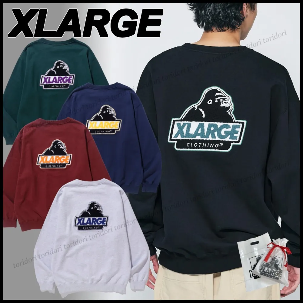 X-Large  |Crew Neck Pullovers Unisex Sweat Street Style Long Sleeves