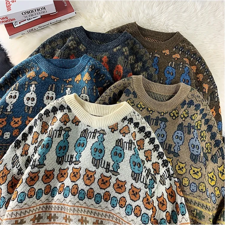 Xituodai Knitted Sweater Men Clothing Harajuku Fashion Mens Sweaters Pullovers Retro Clothes Knitwear 2XL 2022 New Arrivals