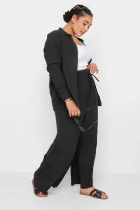 YOURS Curve Black Crinkle Drawstring Trousers