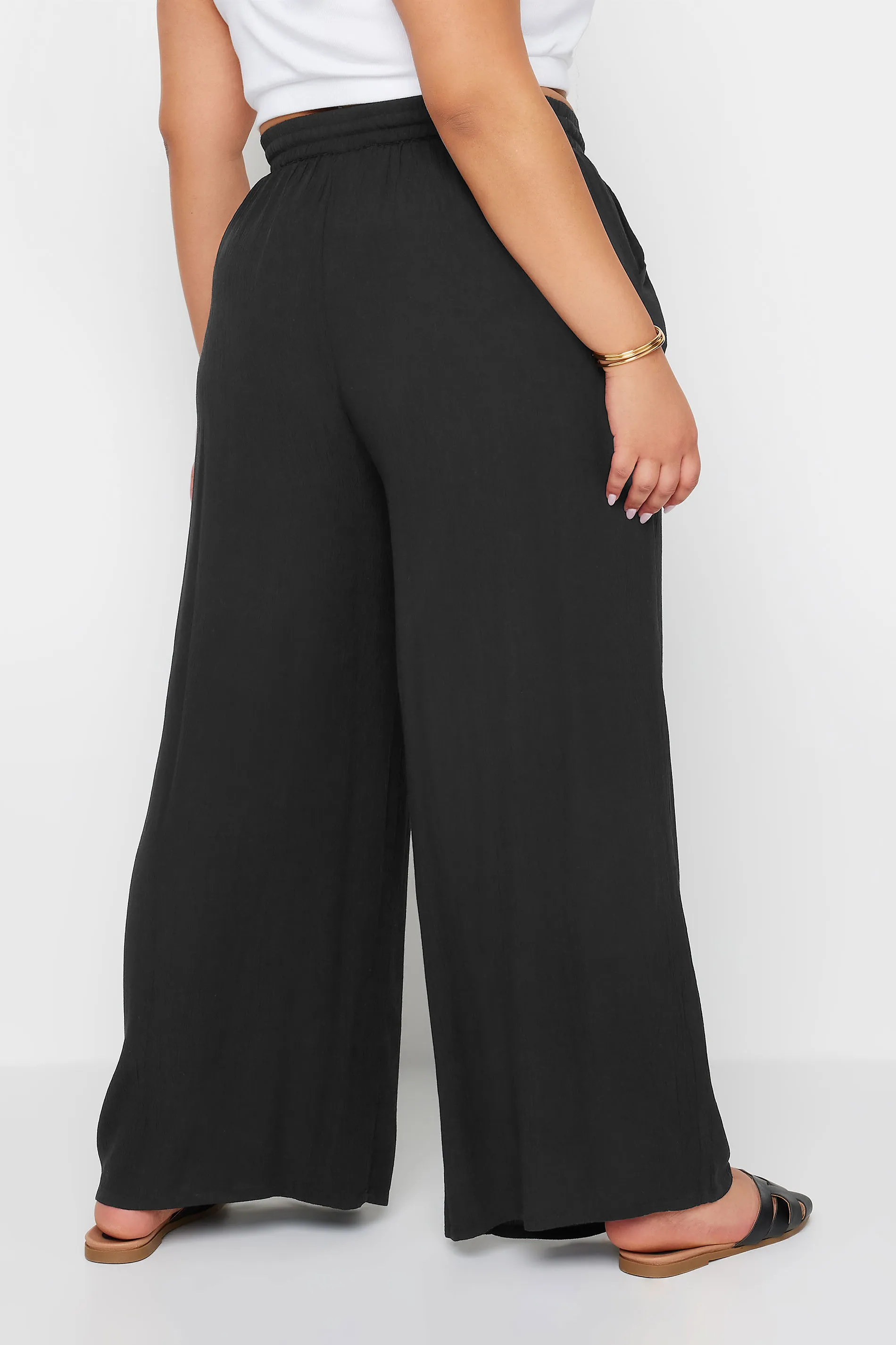 YOURS Curve Black Crinkle Drawstring Trousers