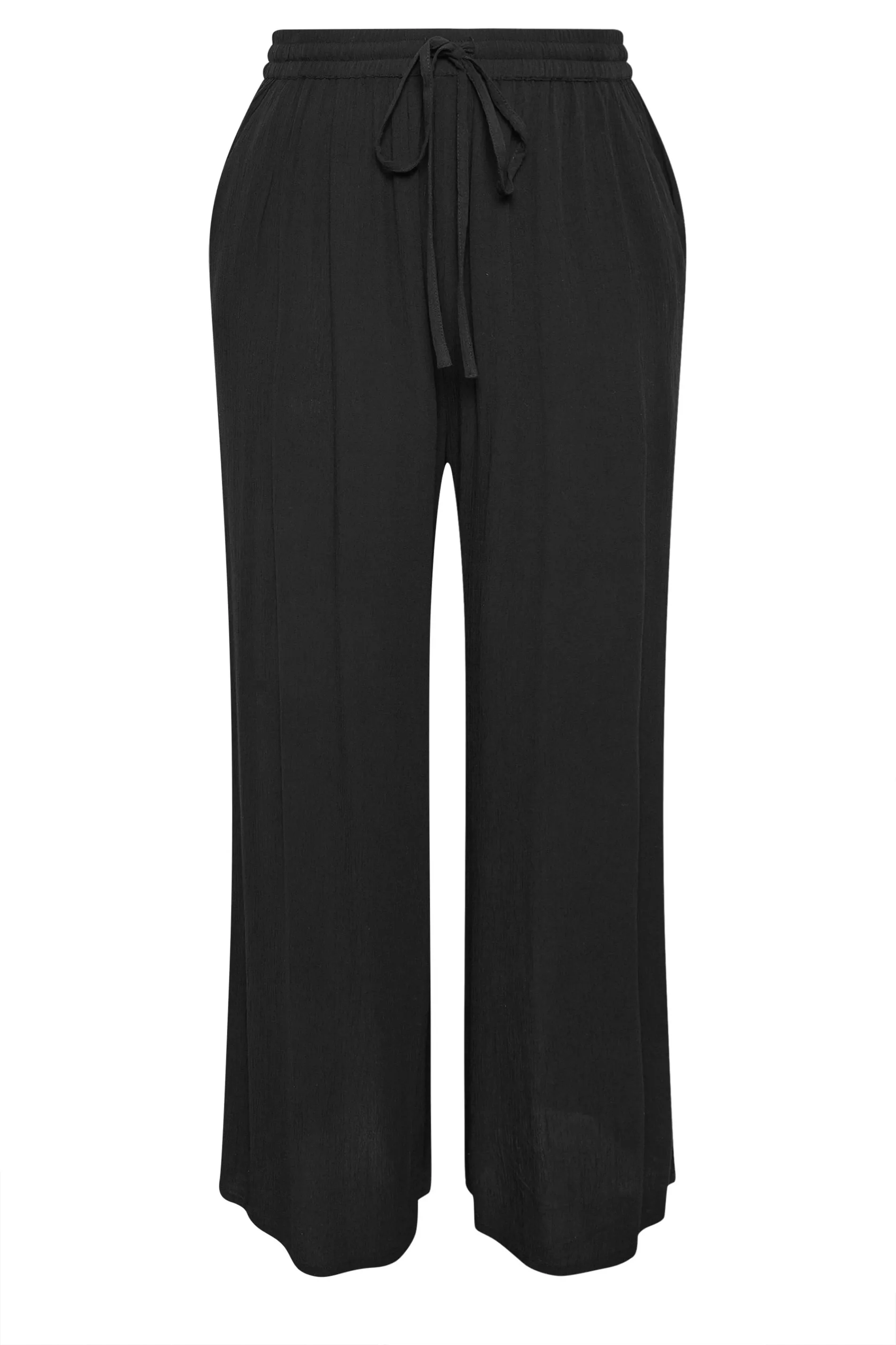 YOURS Curve Black Crinkle Drawstring Trousers