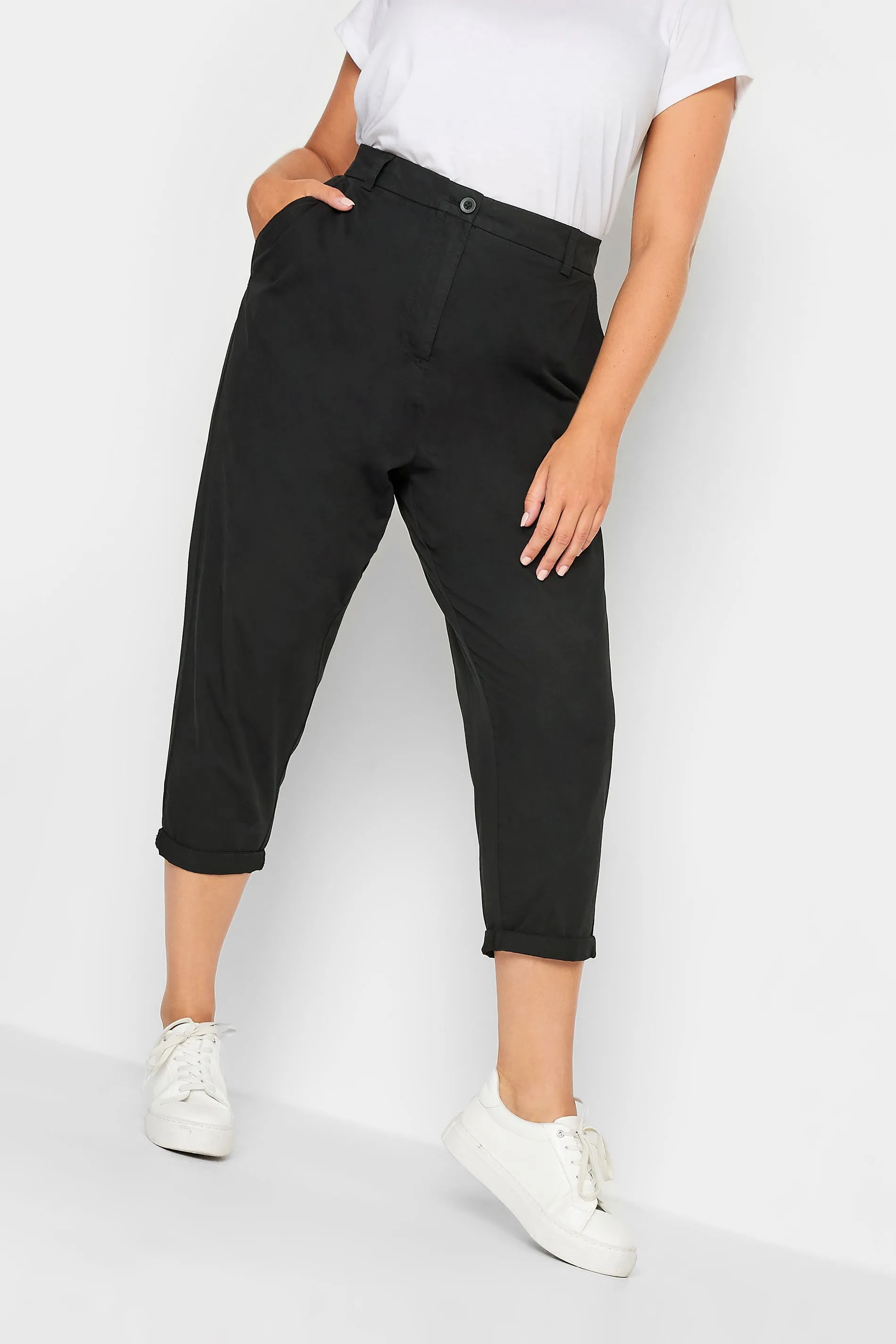 YOURS Curve Black Cropped Chino Trousers