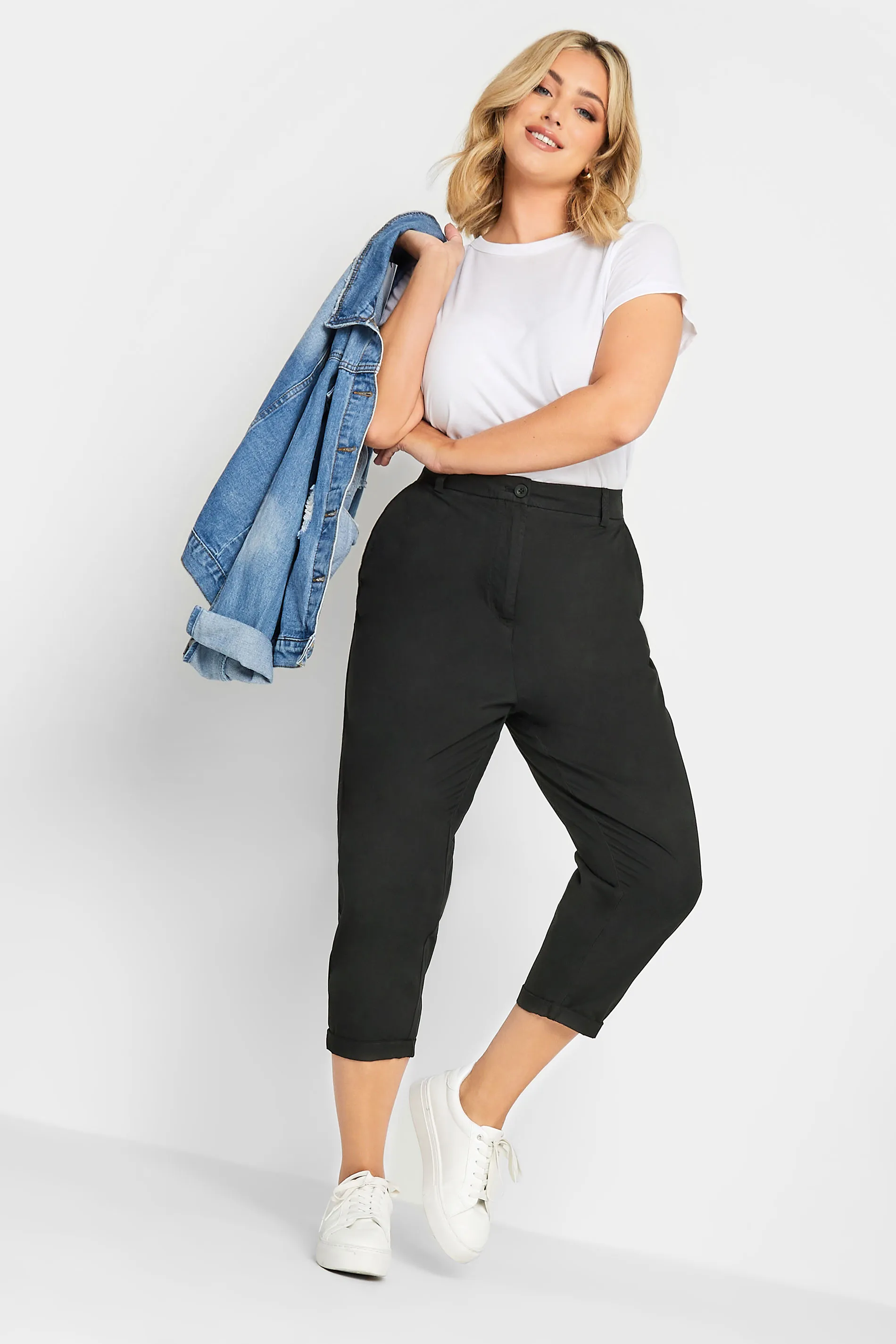 YOURS Curve Black Cropped Chino Trousers